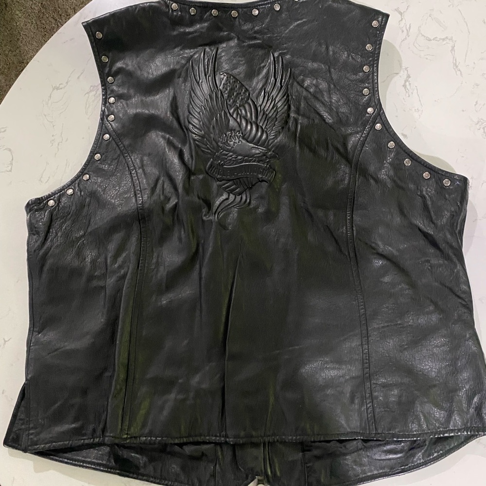 Harley-Davidson Black Leather Vest with Silver Studs - Picture 2 of 2